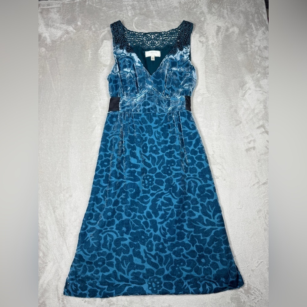 Anthropologie Moulinette Soeurs Silk Blend Blue Floral Velvet Sleeveless Dress 0